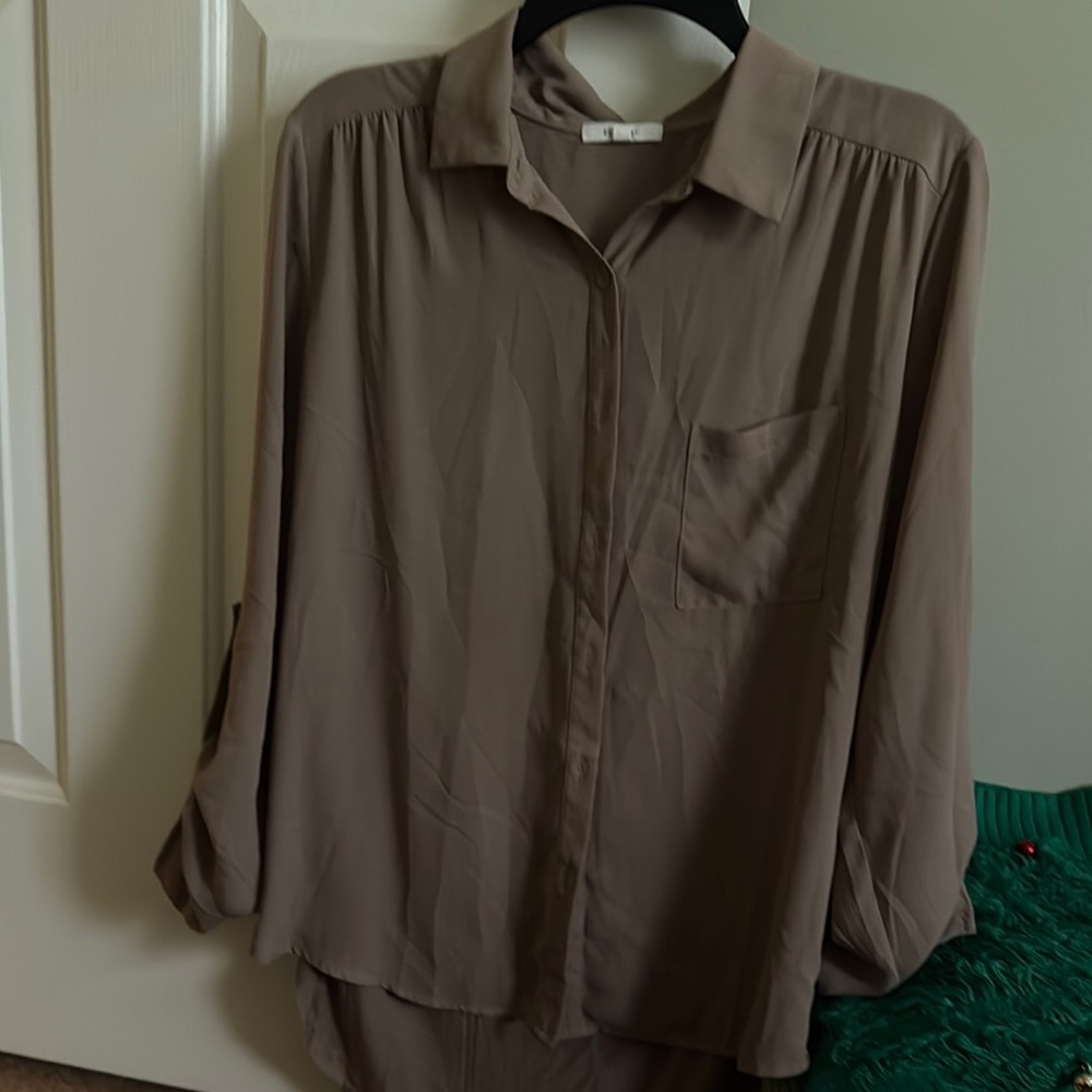 Taupe Button-Up Blouse
